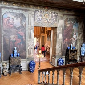 Blue porcelain sculptures from the Expressions in Blue exhibition displayed inside Petworth House